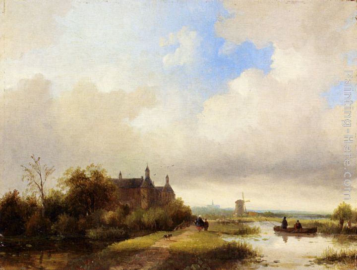 Travellers On A Path, Haarlem In The Distance painting - Jan Jacob Coenraad Spohler Travellers On A Path, Haarlem In The Distance art painting